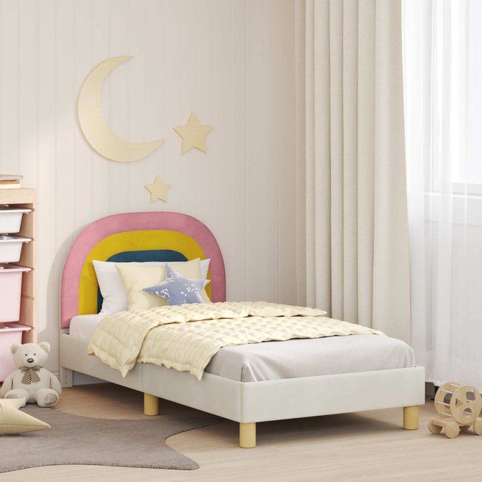 Cama para niños con cabecero crema 80 x 160 cm terciopelo