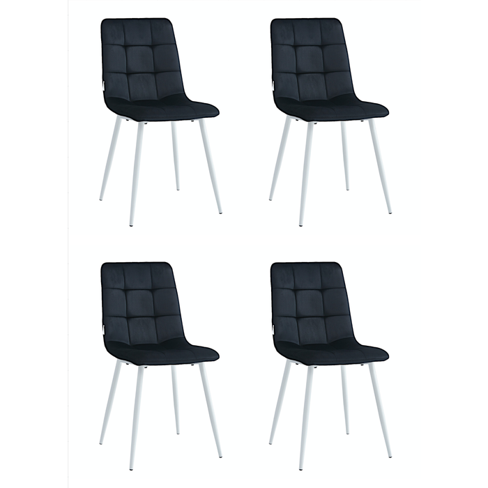 Pack 4 sillas de comedor chile negro tejido terciopelo, patas de metal blanco