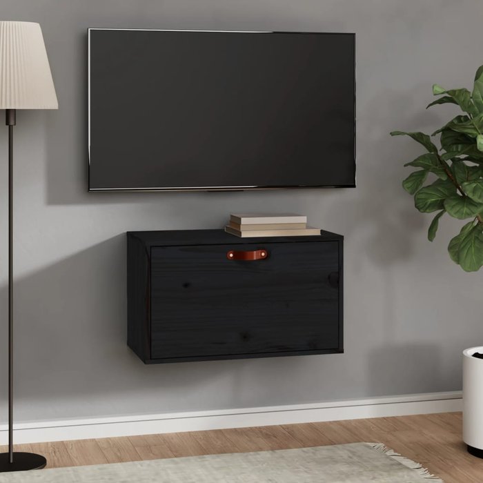 Mueble de pared negro 60x30x35 cm madera maciza de pino