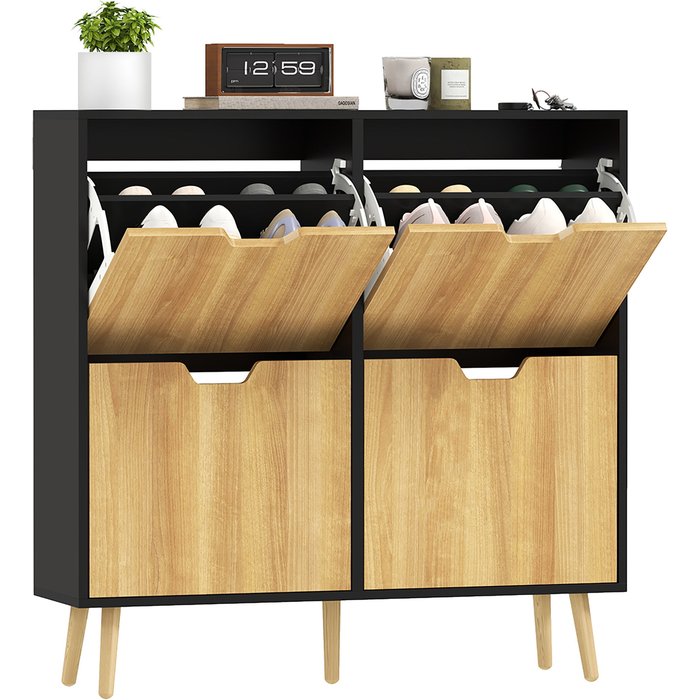 Zapatero 4 cajones 16 pares estantes ajustables 95x26x95cm madera negro