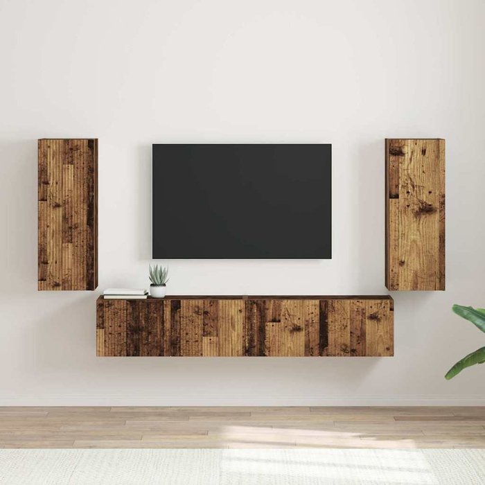 Mueble de tv de pared, 2 piezas, madera antigua, 30 x 31 x 80 cm