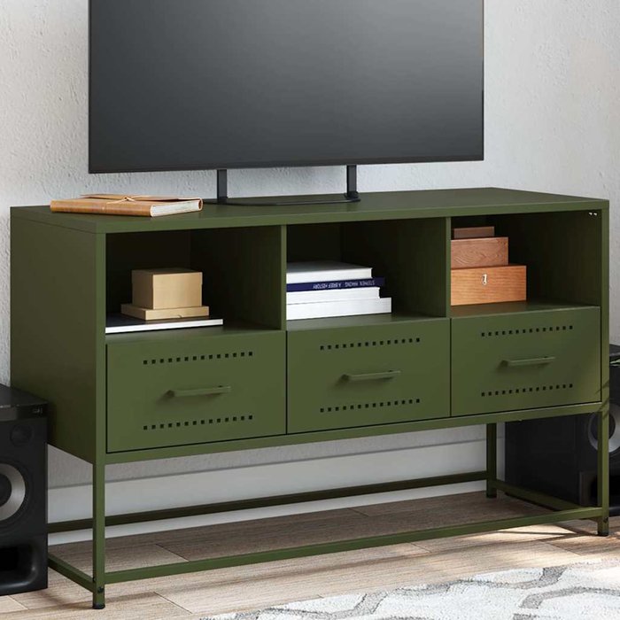 Mueble de tv verde oliva, 100,5x39x60,5 cm, acero