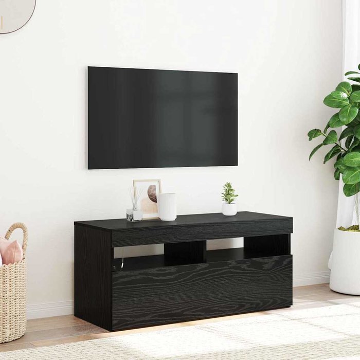 Gabinete de tv negro 90 x 35 x 40 cm madera contrachapada