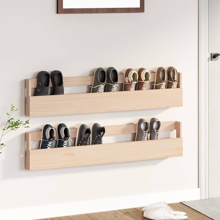 Juego de 2 zapateros de pared, 110x9x23 cm, pino macizo.