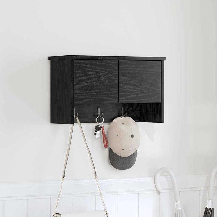 Perchero de pared con estante, roble negro, 50 x 20 x 30 cm