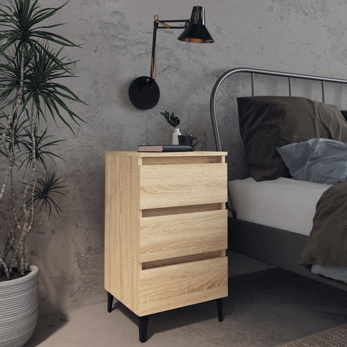 Mesita de noche y patas de metal roble sonoma 40x35x69 cm - comfortxl