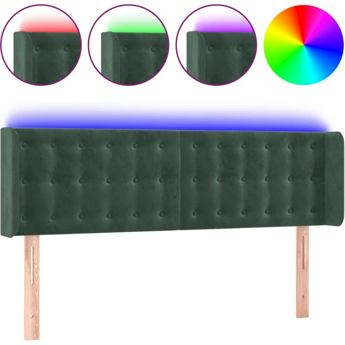 Cabecero con led de terciopelo verde oscuro 147x16x78/88 cm - comfortxl