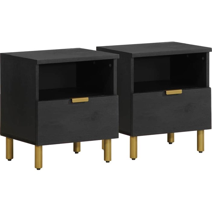 Mesita de noche madera maciza de ingeniería negra 40x33x46 cm