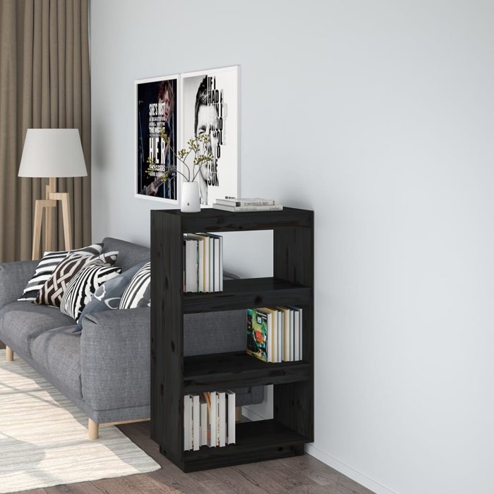 Librería/separador negro 60x35x103 cm madera maciza de pino