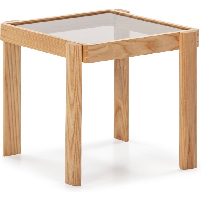 Mesa auxiliar 43x41x40 cristal ahumado,madera natural