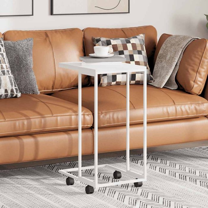 Mesita auxiliar con ruedas, blanca, 40x30x63,5 cm, madera de ingeniería.