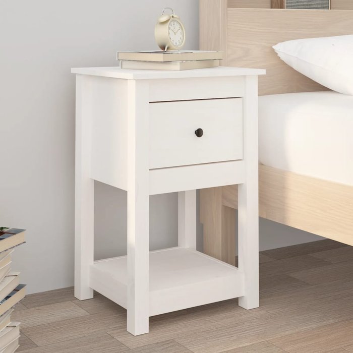 Mesita de noche blanco 40x35x61,5 cm madera maciza de pino