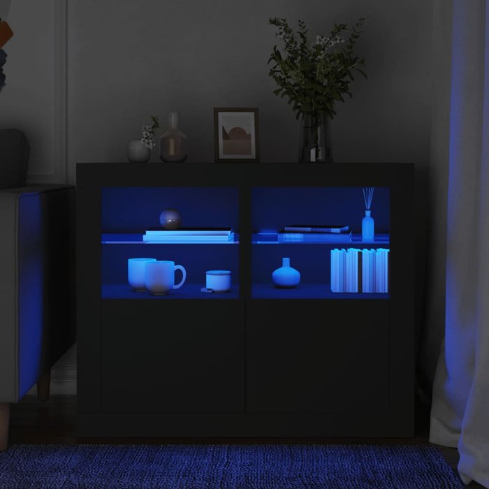 Vidaxl mesitas de noche con luces led 2 uds madera ingeniería negra