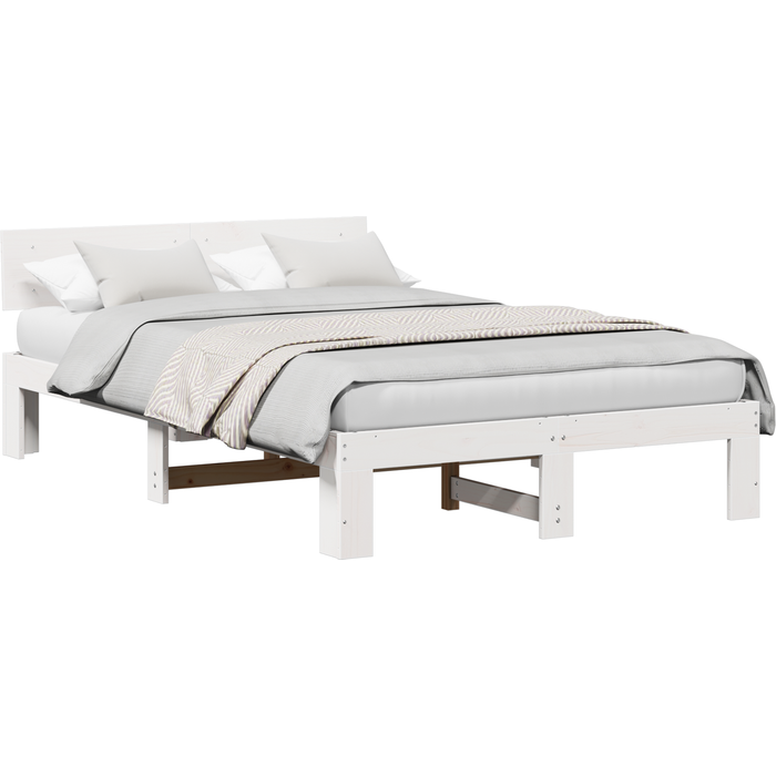 Vidaxl marco de cama con cabecero blanco 120x190 cm madera maciza de pino
