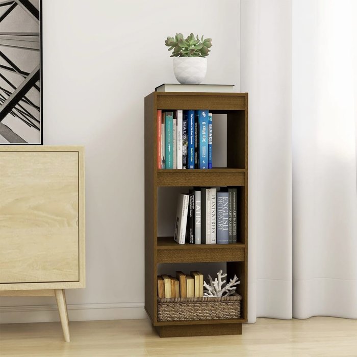Librería/separador de ambientes marrón miel madera maciza de pino