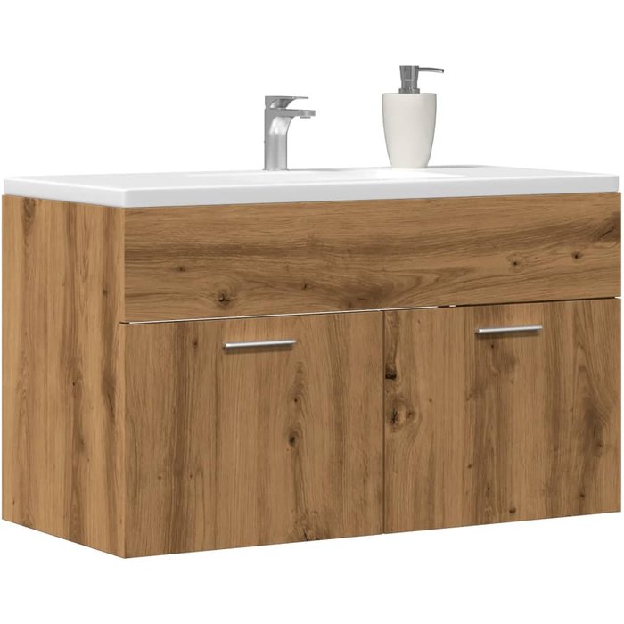 Mueble de lavabo de baño de roble hecho a mano de madera de ingeniería