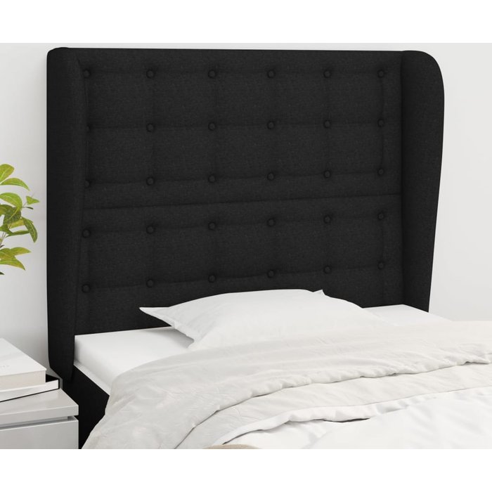 Cabecero con orejas de tela negro 93x23x118/128 cm