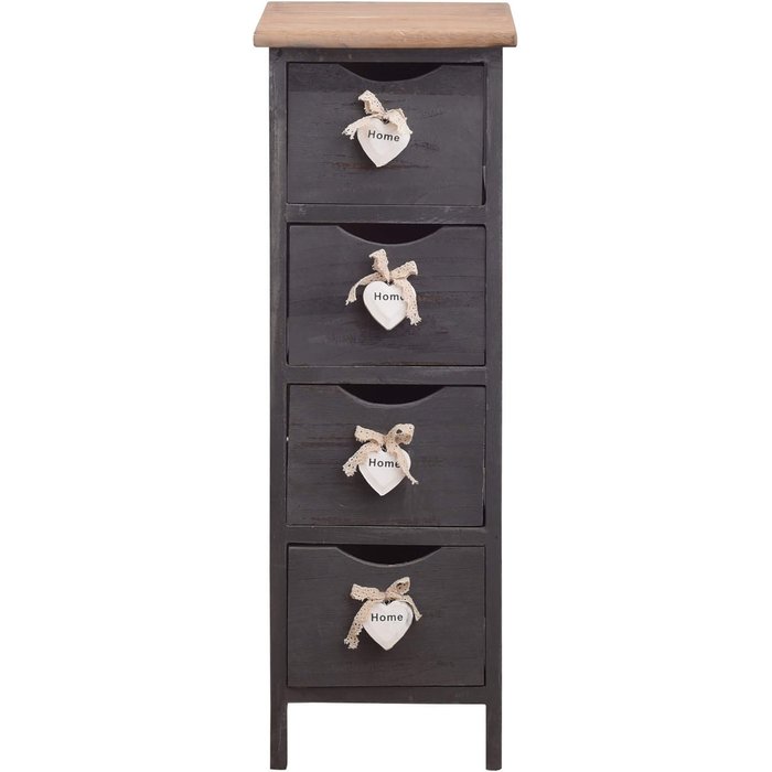 Mesita de noche cajonera rebecca mobili 4 cajones gris madera shabby 71x25x25