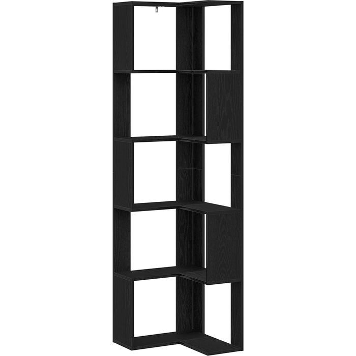 Estante esquinero de 5 niveles en roble negro 50x50x179 cm de madera cfw34819