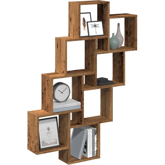 Estante de pared en forma de cubo de madera vieja 90x15x119,5 cm