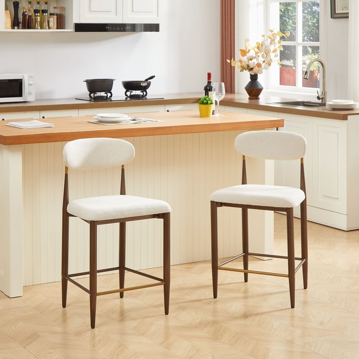 Pack 2 sillas comedor 51x94 cm, diseño retro rústico, tela, beige y marrón