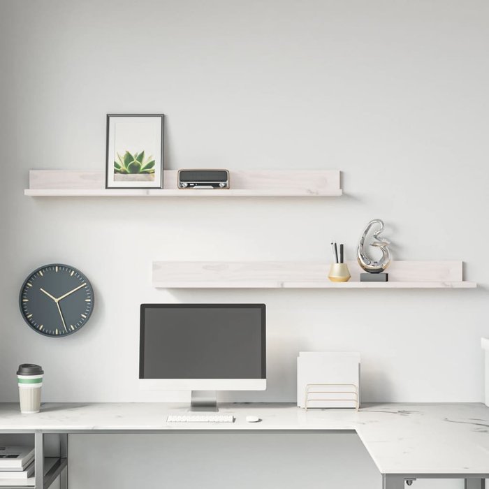 Estantería de pared de 2 piezas, blanca, 110x11x9 cm, madera maciza de pino.