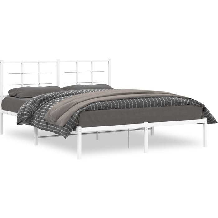 Vidaxl estructura de cama de metal con cabecero blanca 150x200 cm