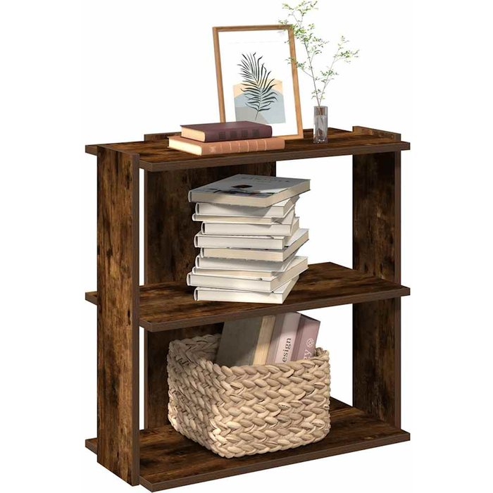 Librería 3 niveles roble ahumado 60x30x60 cm madera contrachapada