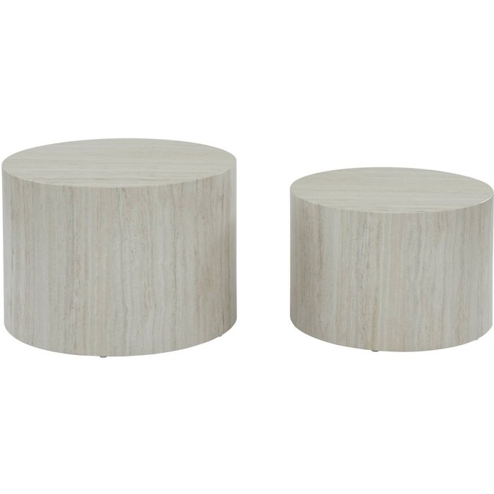 Mesita centro redonda efecto mármol, set de 2 blanco - 58x1x40 cm