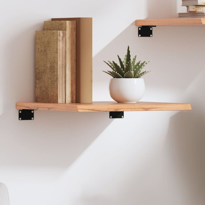 Estantería de pared marrón claro de 40x40x2 cm, madera maciza de roble tratada.