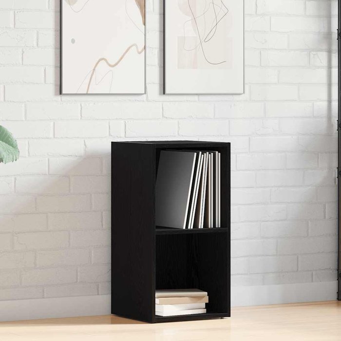 Cajas de almacenamiento para lp roble negro 71x34x36 cm madera de ingeniería