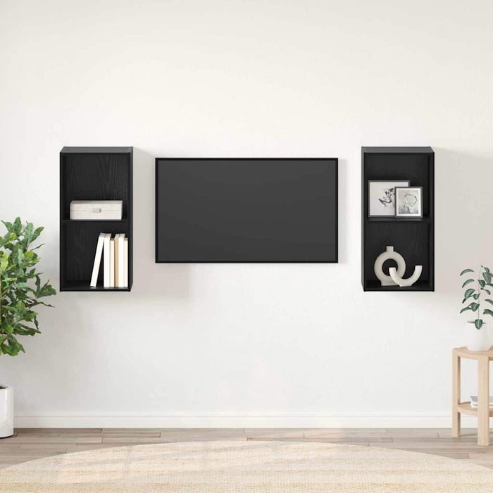 Conjunto de mueble de tv de 2 piezas, roble negro, 37 x 37 x 72 cm
