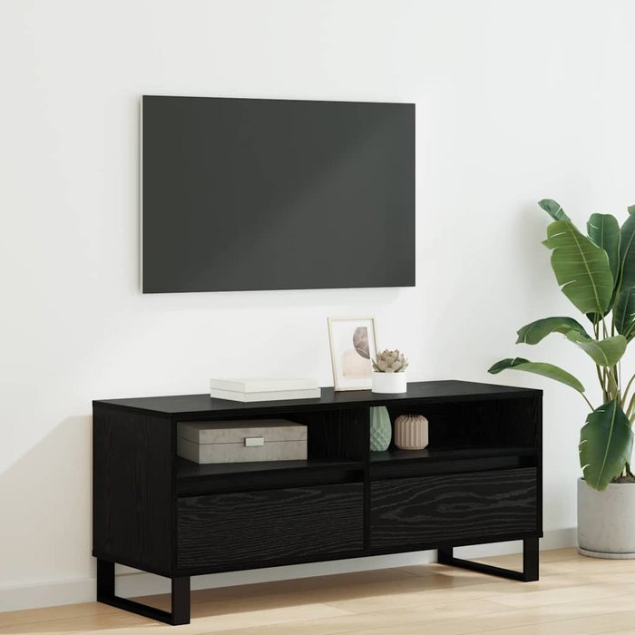 Mueble de tv con cajón, roble negro, 100 x 34,5 x 44,5 cm