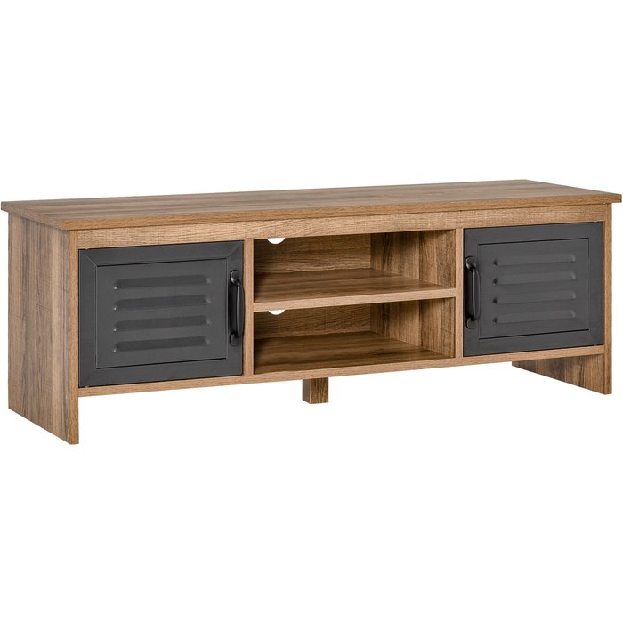 Mueble tv 42 109x35x38cm madera natural gris 2 puertas metal 2 estantes
