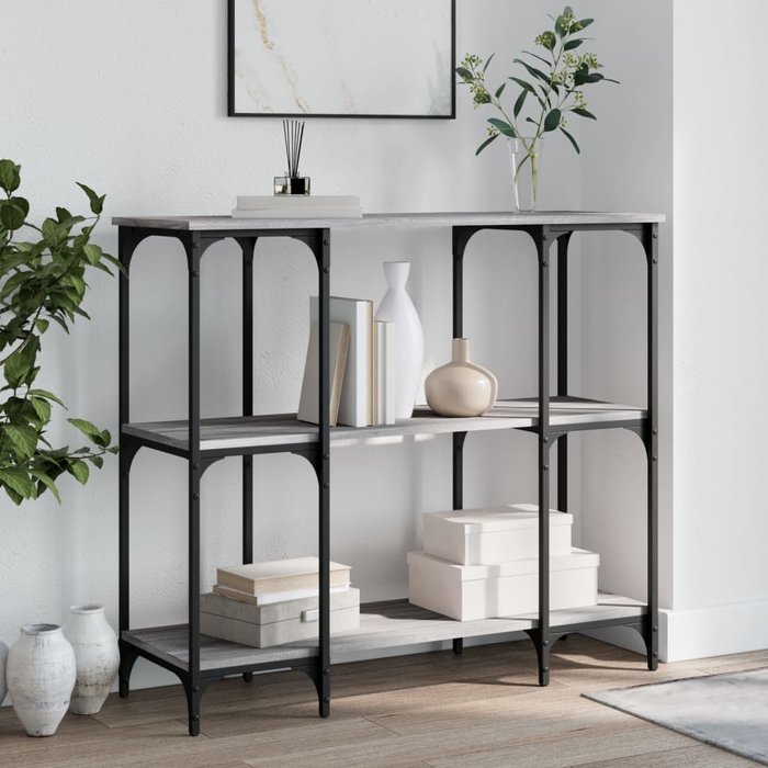 Mesa consola sonoma gris, 102x35x90 cm, madera de ingeniería.