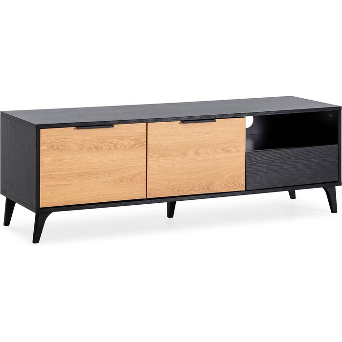 Mueble tv kalma 2 puertas 1 cajón color negro/roble