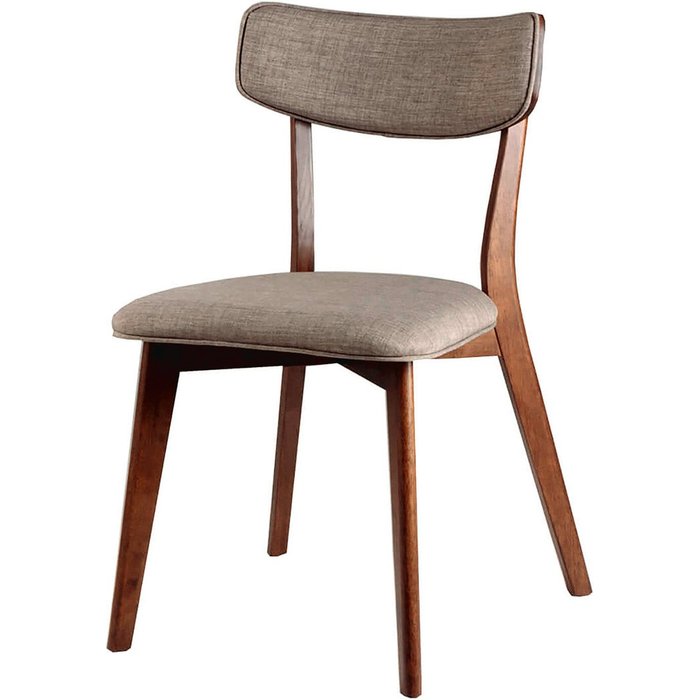 Silla de comedor nissa con estructura de nogal y asiento gris claro.