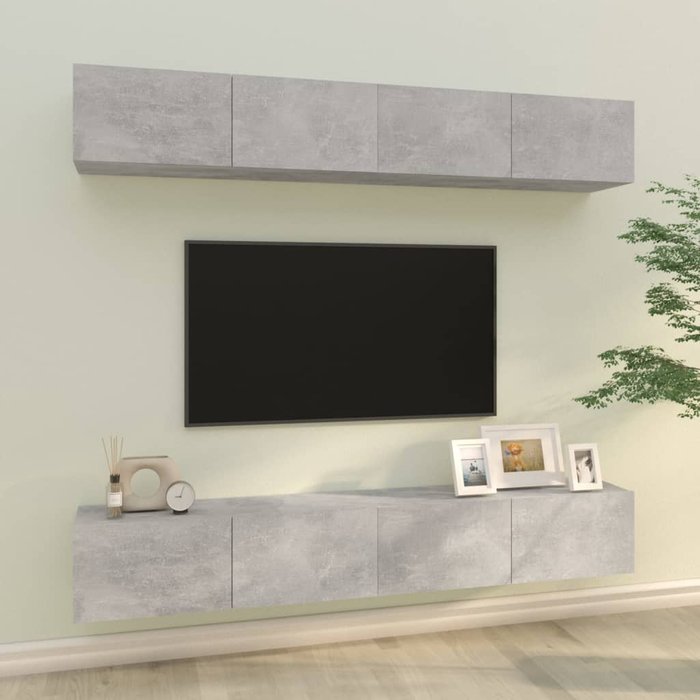 Muebles de tv 4 piezas gris hormigón 100x30x30 cm v3394 unico / gris