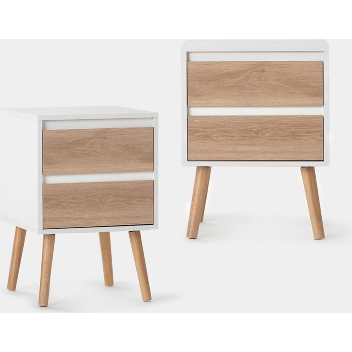 Pack 2 mesitas de noche efecto madera blanco-natural 40 x 59 cm