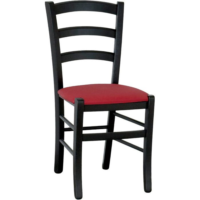 Silla de comedor de madera venecia negra con asiento acolchado rojo