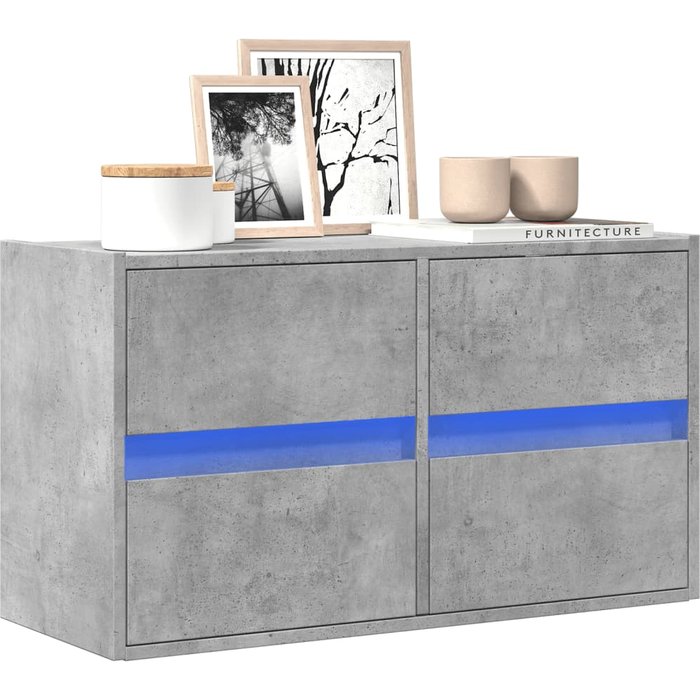 Mueble de tv de pared con luces led, gris hormigón, 80x31x45 cm
