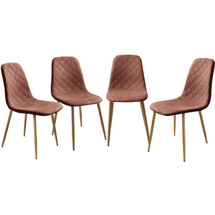 Pack de 4 sillas suiz sillas de comedor tapizadas en tela marrón y patas robles