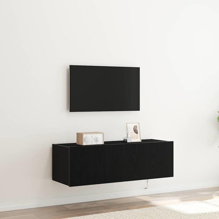 Mueble de tv montado en la pared roble negro 100 x 35 x 31 cm