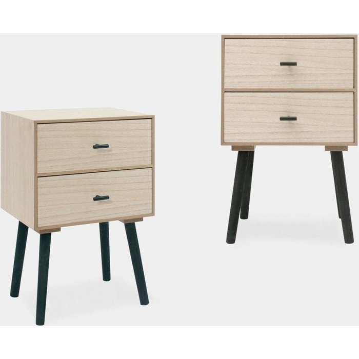 Pack 2 mesitas de noche efecto madera natural 35 x 55 cm