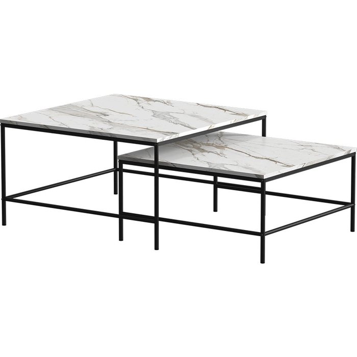 Vicco conjunto de mesas de centro ramio, blanco/negro, 80 x 80 cm 2 partes