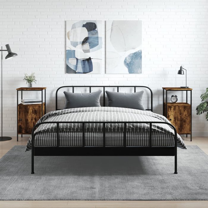 Vidaxl mesitas noche 2 uds madera ingeniería roble ahumado 41x31x80 cm