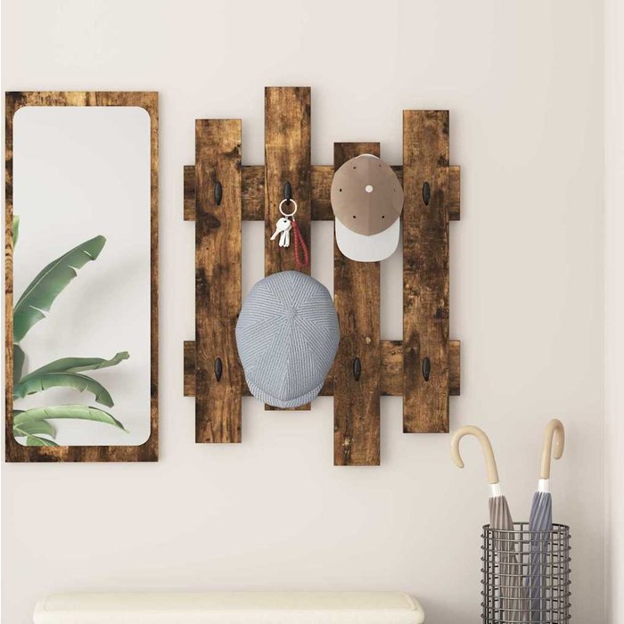 Perchero de pared, roble ahumado, 60 x 3 x 82 cm, madera de ingeniería.