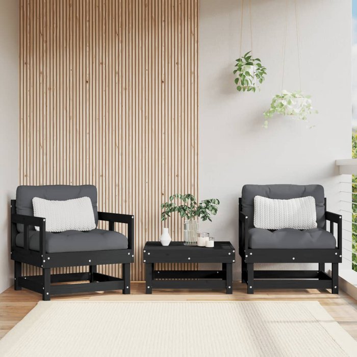 Vidaxl sillones de jardín 2 unidades madera maciza pino negro