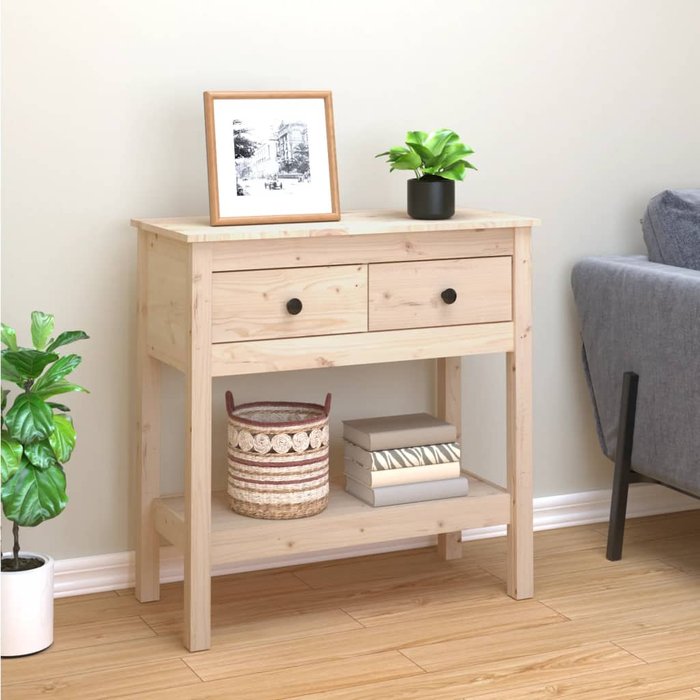 Mesa consola de 75x35x75 cm, madera maciza de pino.