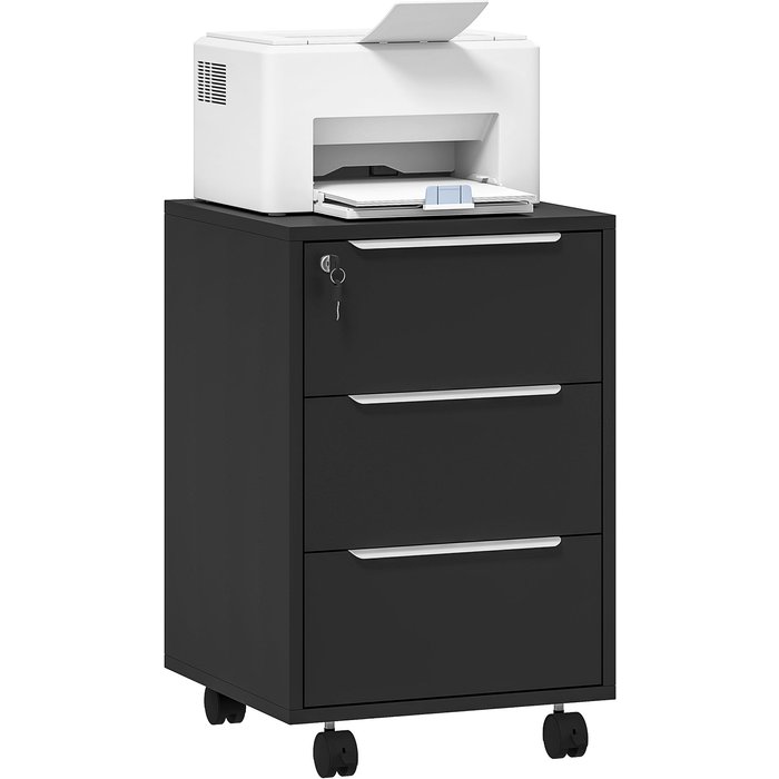 Cajonera oficina 3 cajones con ruedas y cerradura 40x40x63,5cm negro